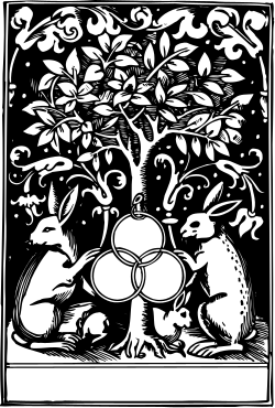 Tree with Rabbits Clipart - Black and White Illustration for Creative Projects