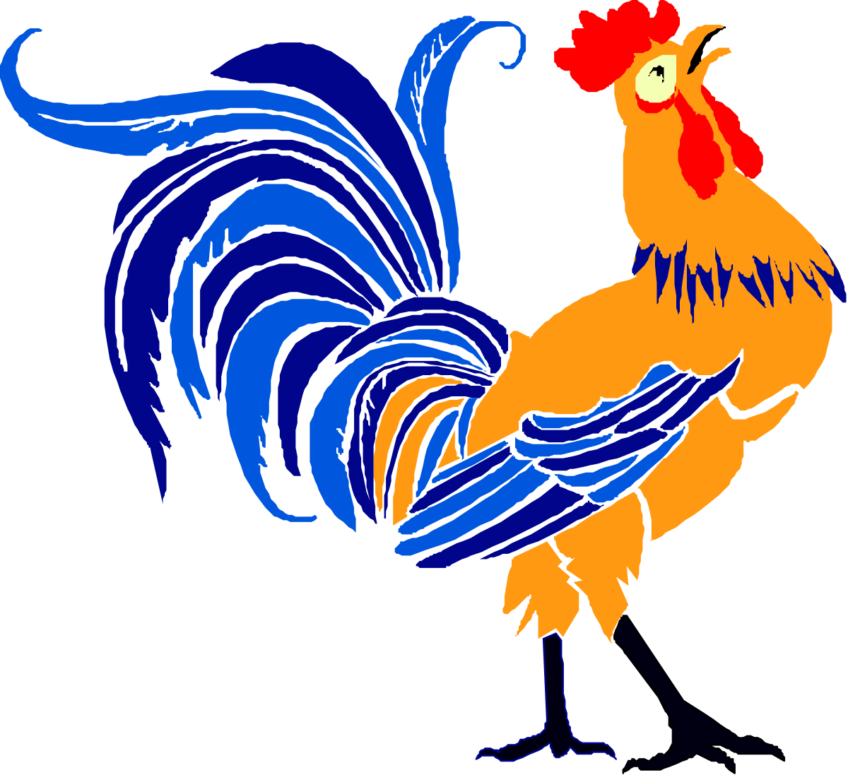 Rooster Clipart: Vibrant Blue-Tailed & Red-Headed Design
