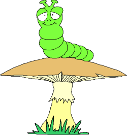 Green Worm on Mushroom - Playful Nature Clipart