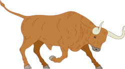 Brown Bull Walking on Black Background - Striking Clipart