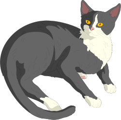 Gray and White Cat with Yellow Eyes Clipart - Adorable Feline Illustration