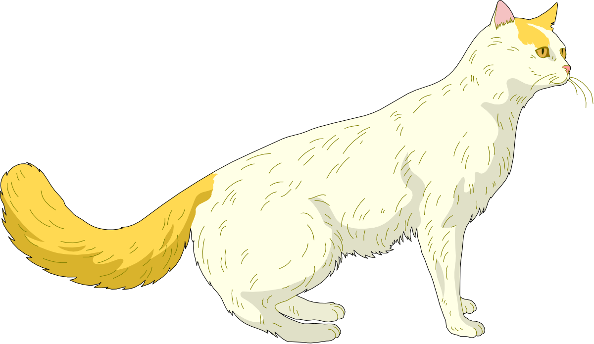 White Cat with Yellow Tail Clipart for Creative Projects