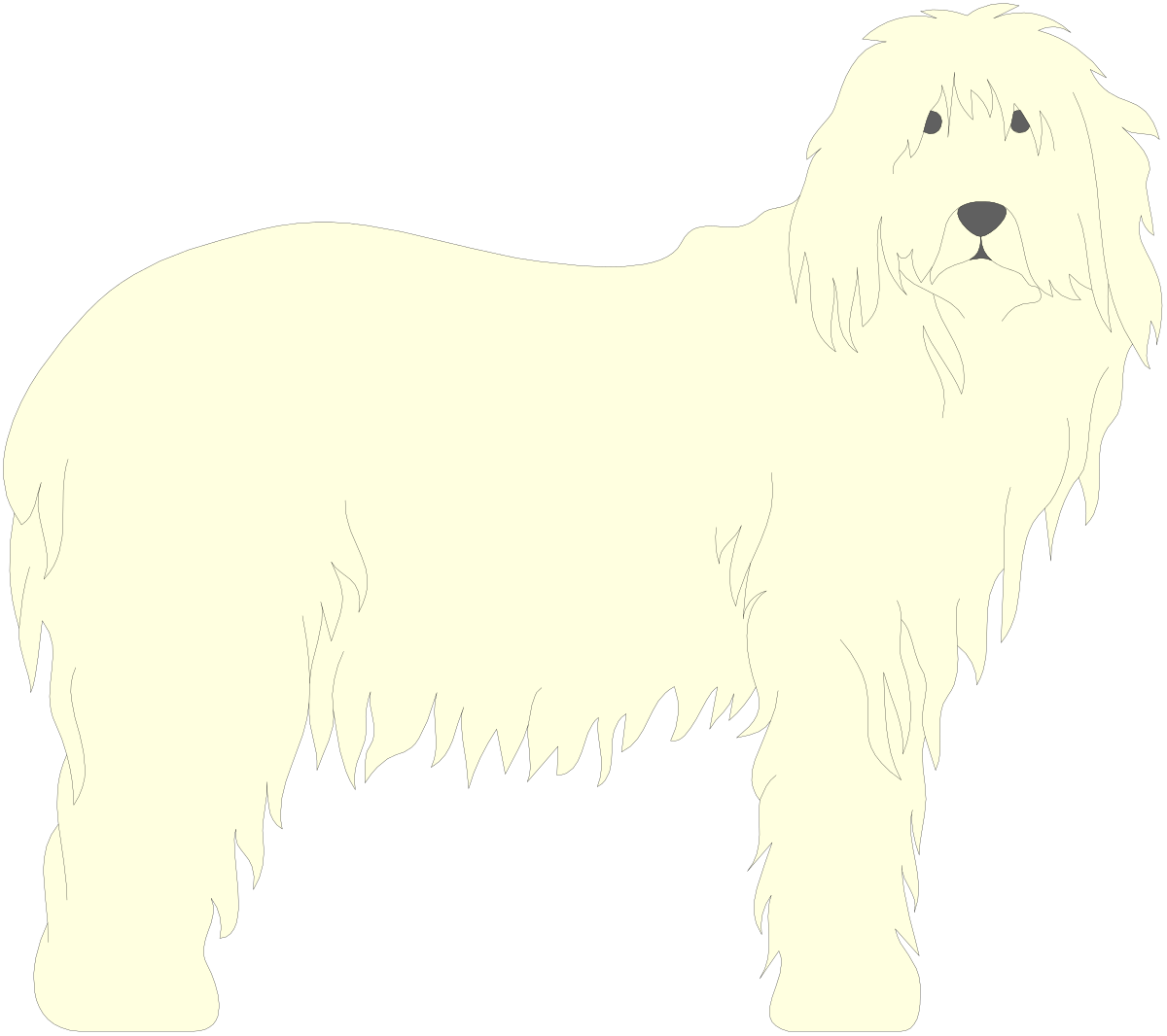 a white dog with long hair standing on a black background clip art png transparent Long-Haired White Dog on Black Background Clipart - Stunning Visuals for Your Projects