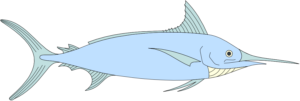 Blue Fish Clipart on Black Background - Vibrant Marine Life Illustration