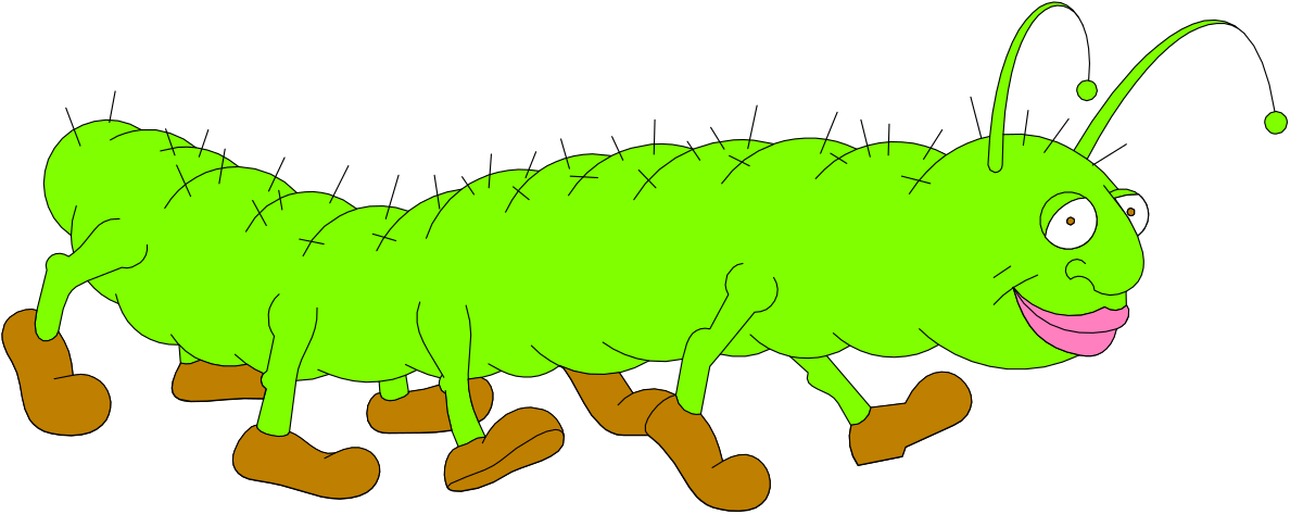 Caterpillar Clipart: Green Cater with Pink Nose and Brown Feet