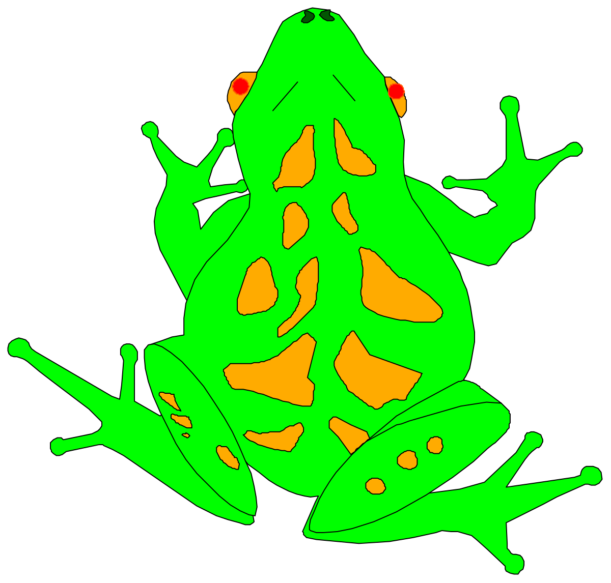 Green Frog with Orange Spots Sitting on Ground Clipart