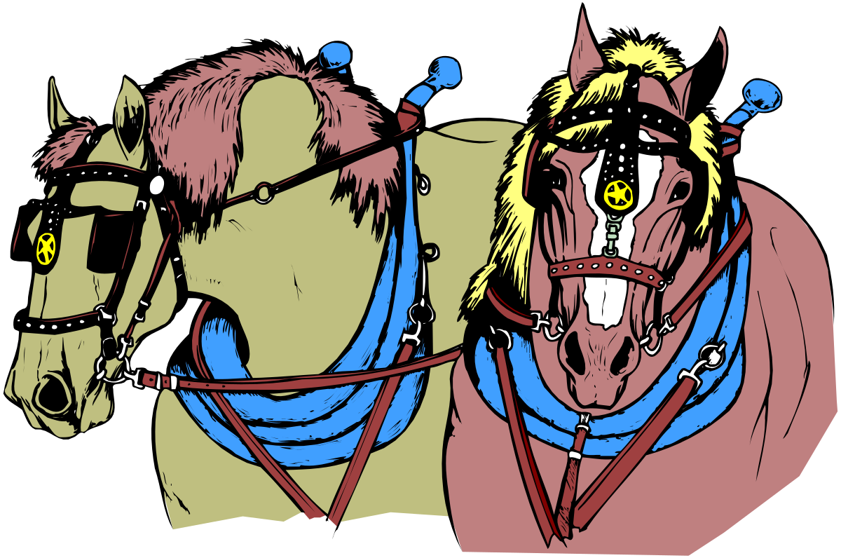 Horses in Harness: Dynamic Clipart Featuring Two Sturdy Horses