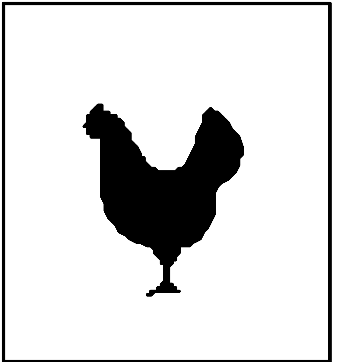 Black and White Chicken Silhouette on White Background Clipart