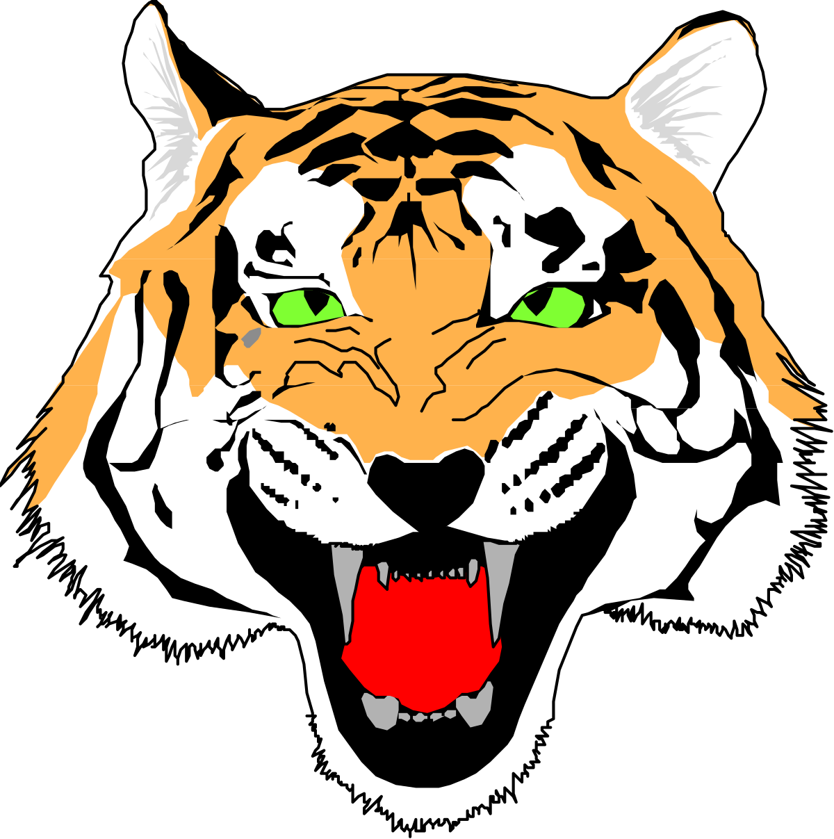 Tiger with Open Mouth and Green Eyes Clipart - Vivid and Striking Imagery