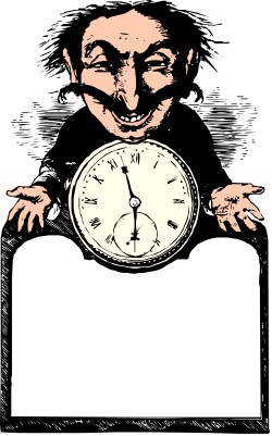 Man Holding Clock and Pointing: Engaging Clipart for Timeliness and Productivity