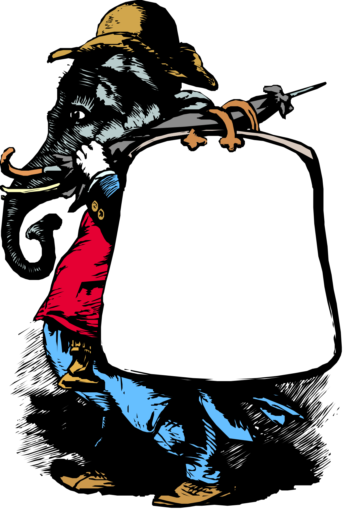 Cartoon Character Holding Large White Sign - Clipart for Creative Projects