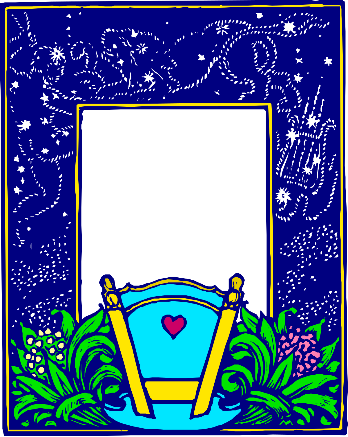 Blue and Yellow Decorative Frame with White Flower Clipart