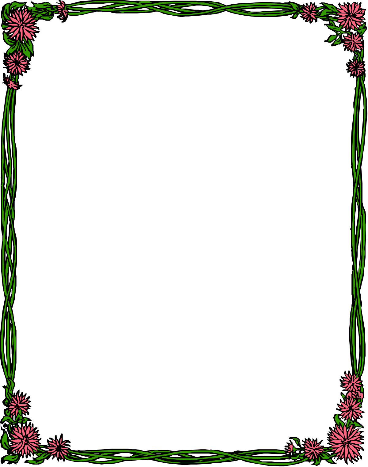 Green Frame with Pink Flowers - Beautiful Clipart Design
