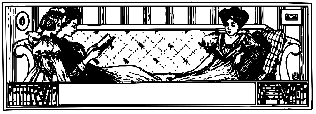 Black and White Couch Clipart: Two People Relaxing Together