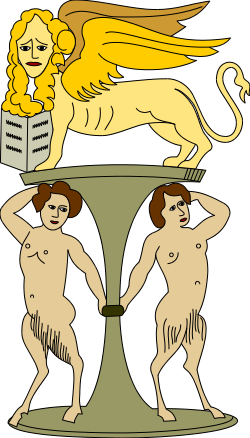 Cartoon of Two Women with a Lion on Their Shoulders - Vibrant Clipart