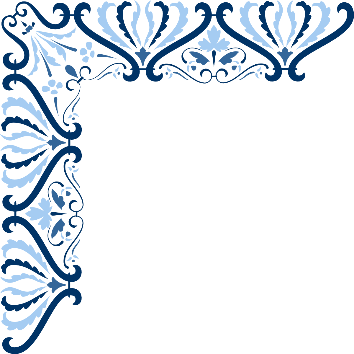 Blue and White Floral Pattern Frame Clipart - Elegant Borders and Corners