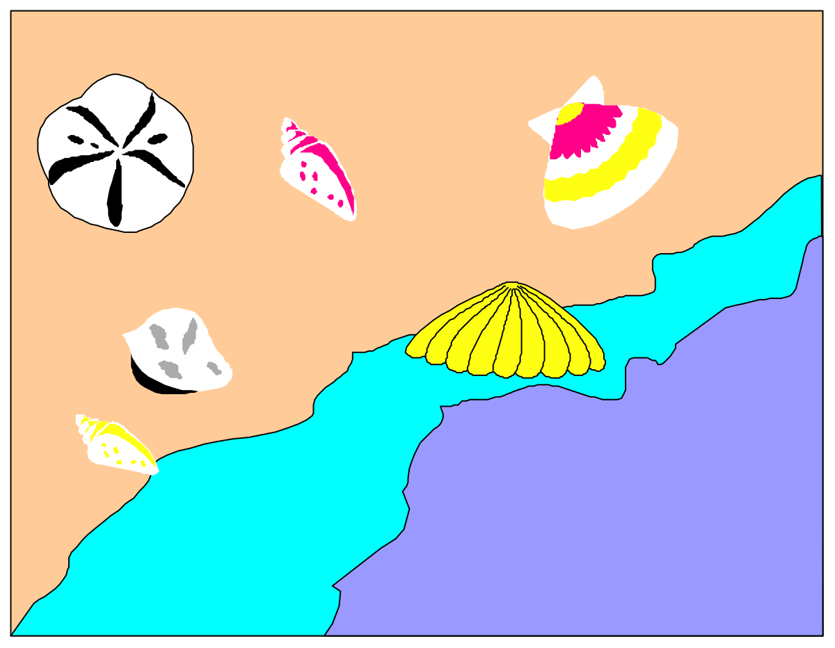 Seashells Border Clipart: Beach Scene with Abundant Shells