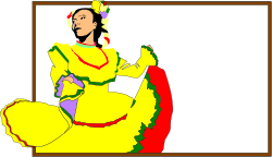 Borders and Backland: Woman in Yellow Dress on Red Chair Clipart