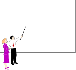 Woman in Purple Dress Points at Whiteboard - Creative Clipart Borders
