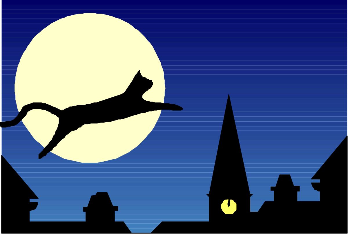 a cat flying in the air over a city clip art png transparent Flying Cat Over City - Whimsical Clipart Borders