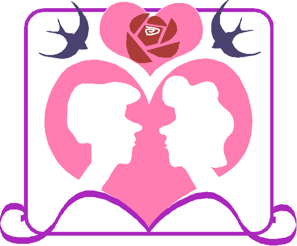 Pink Heart Borders Clipart with Two Silhouettes of People