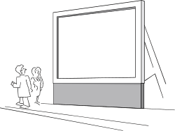 Borders Clipart: Person Standing Before a Large Screen in Scenic Backland