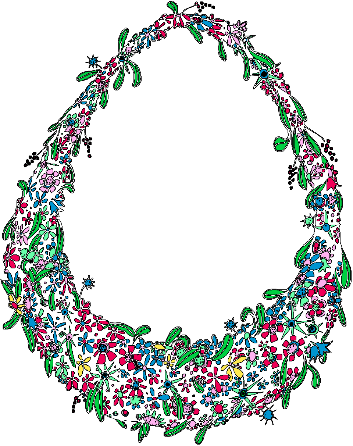 Floral Wreath Clipart - Elegant Leaves and Flowers Design