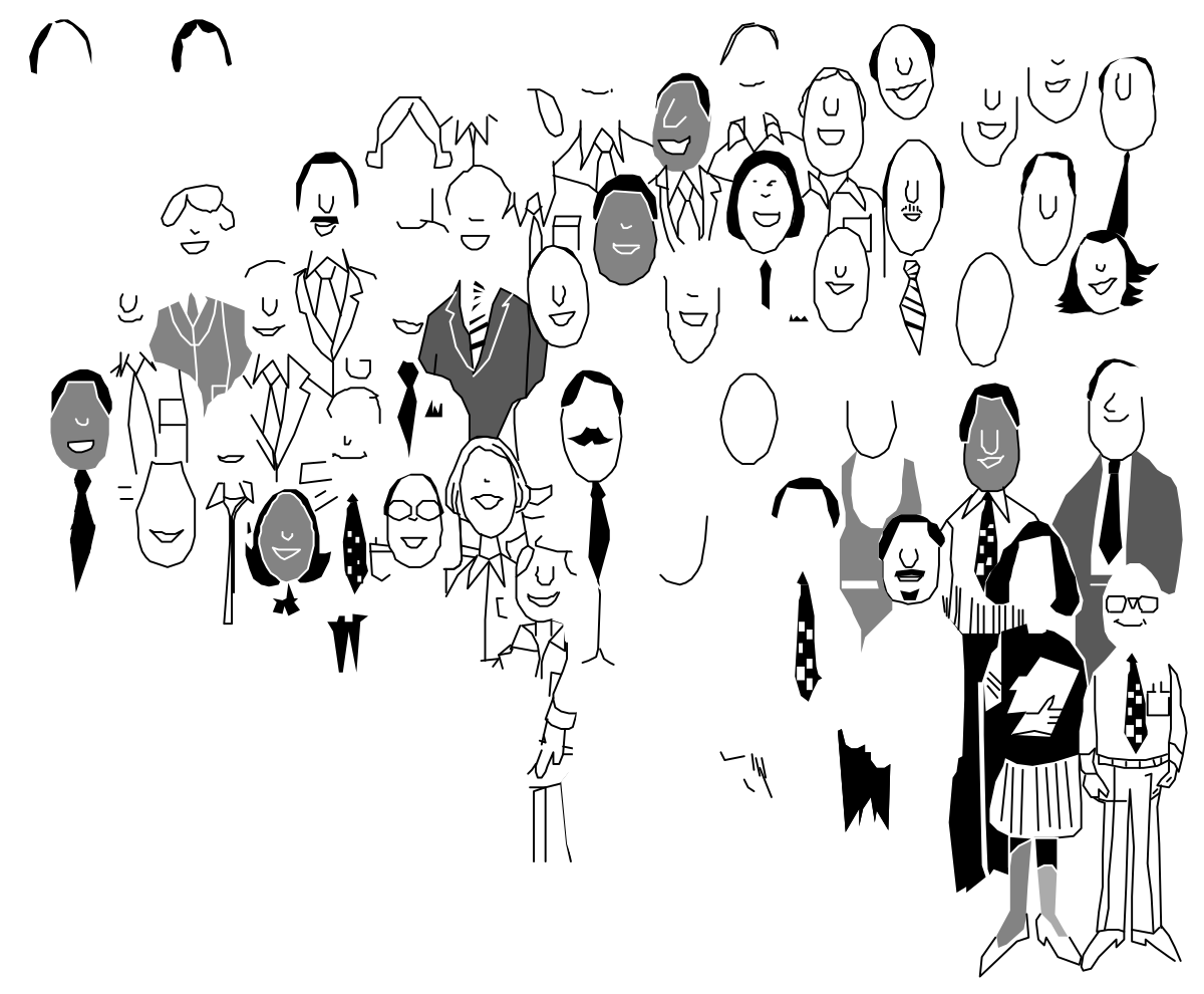 Black and White Illustration of Diverse Group of People Clipart