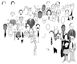 Black and White Illustration of Diverse Group of People Clipart
