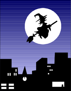Witch Flying Over City at Night - Enchanting Clipart for Halloween