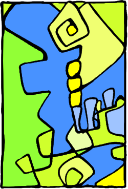 Person Standing Against Vibrant Green and Blue Background Clipart