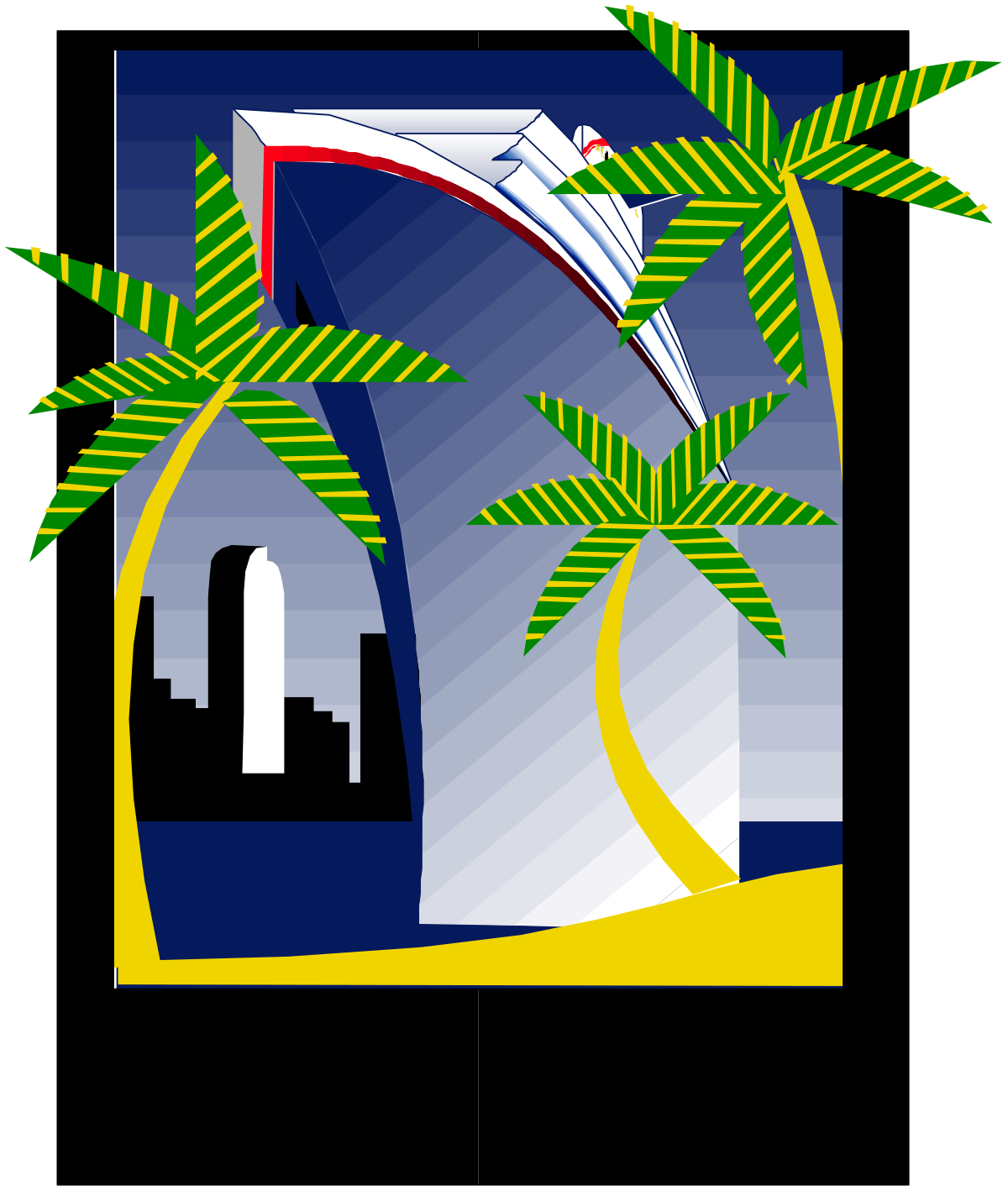 a white and blue boat with palm trees clip art png transparent Borders Clipart: White and Blue Boat with Palm Trees
