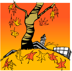 Cartoon Tree with House Background Clipart - Vibrant Borders and Designs