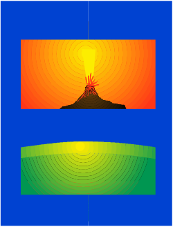 Volcano Clipart with Bright Orange and Yellow Background