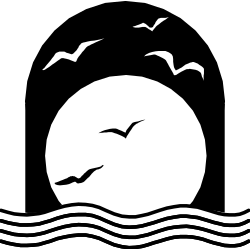 Silhouette of a Bird Flying Over the Ocean - Black and White Clipart