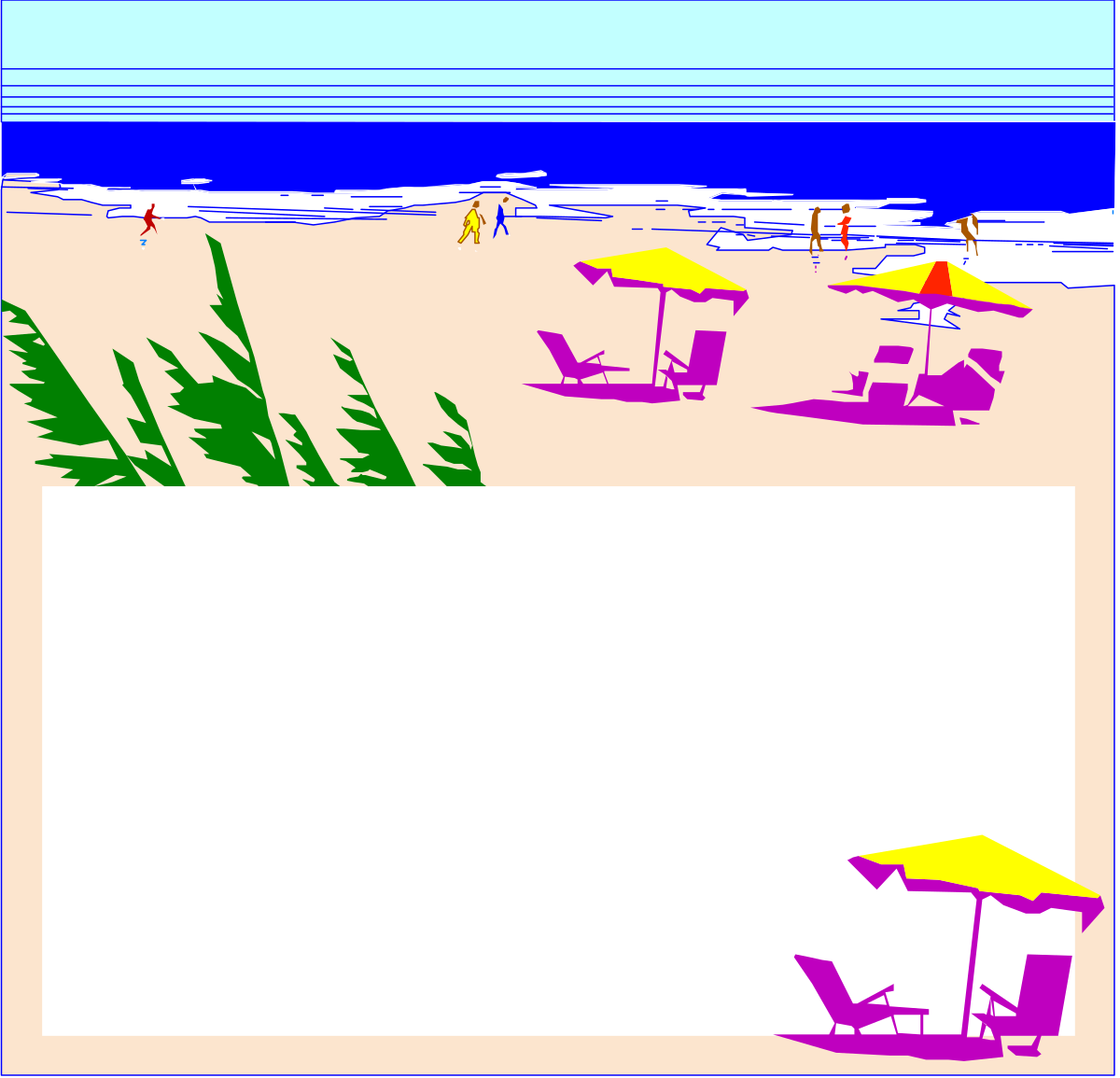 Beach Scene Clipart with Umbrellas and Chairs