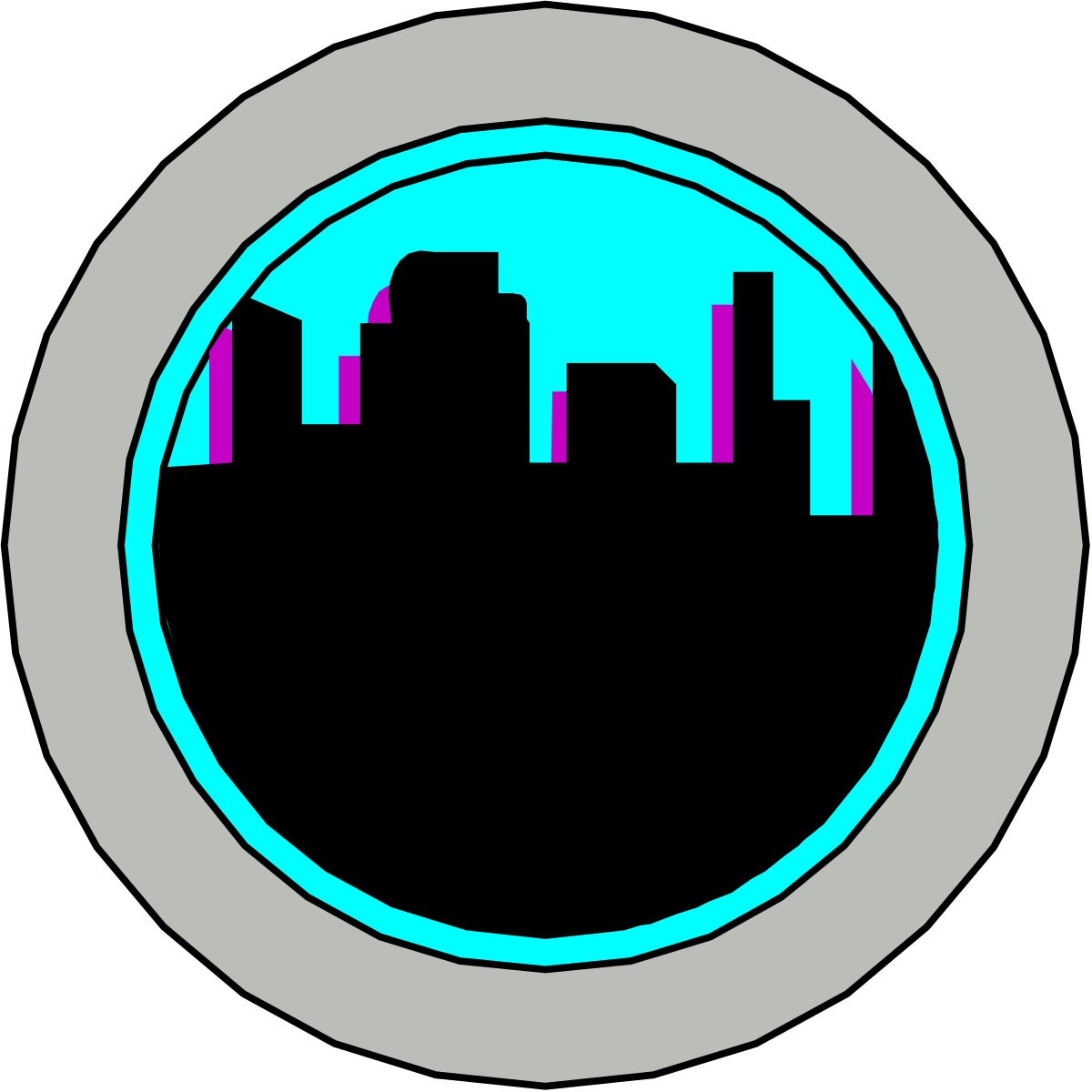 a blue circle with a city skyline in the middle clip art png transparent Blue Circle City Skyline Clipart with Borders for Creative Designs