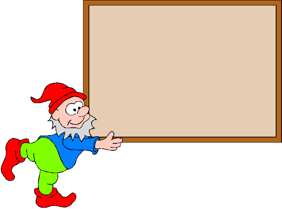 Cartoon Gnome Pointing at Blank Board - Fun Clipart for Creative Projects