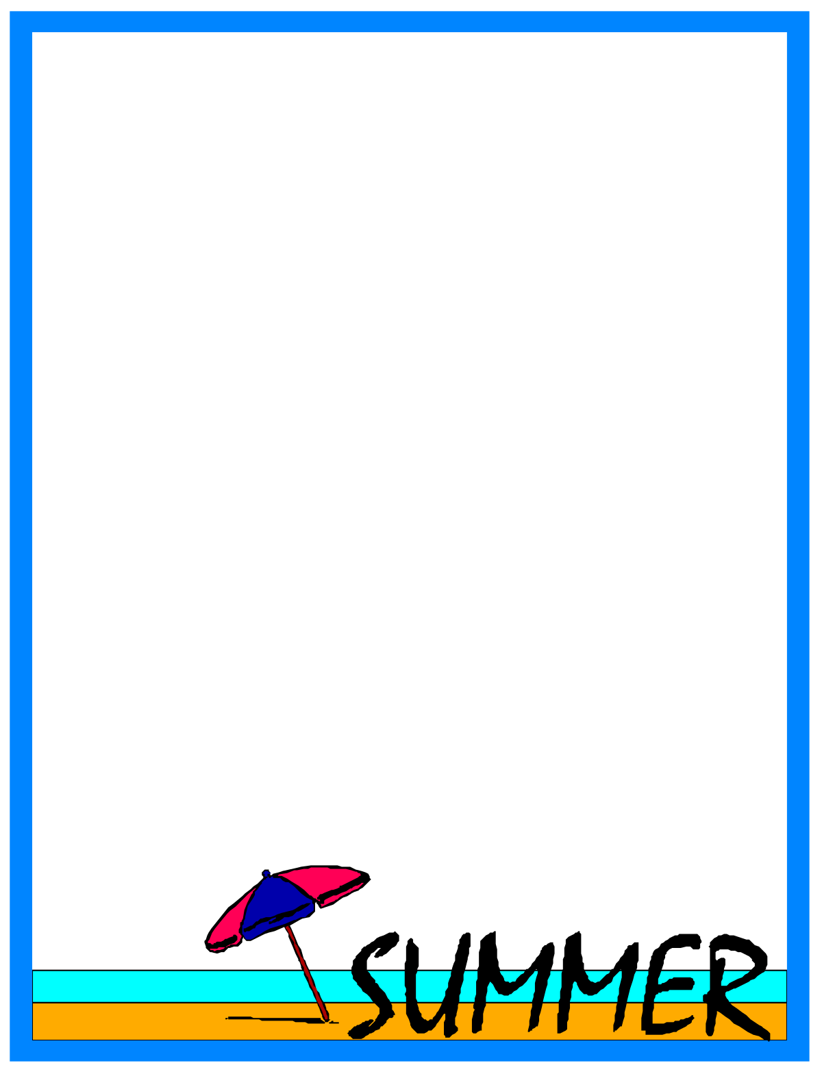 Blue Beach Scene Frame with Umbrella Clipart