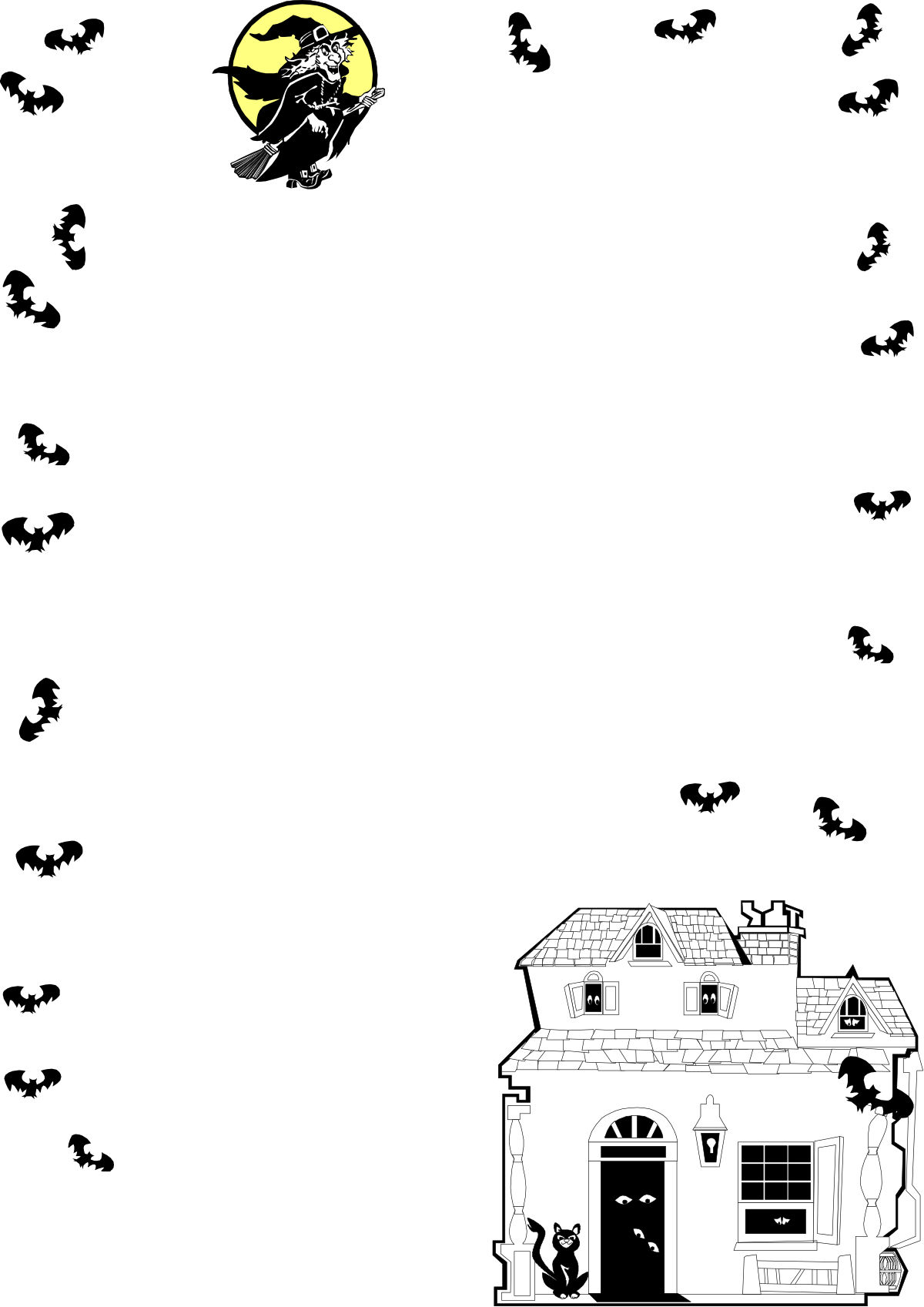Black and White House Illustration with Bat - Spooky Clipart Design