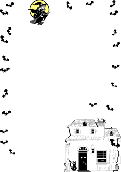 Black and White House Illustration with Bat - Spooky Clipart Design