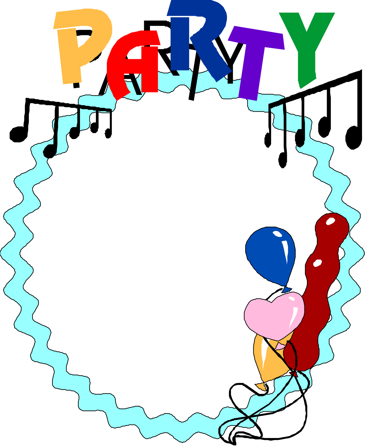 Party Invitation Clipart with Balloons and Music Notes