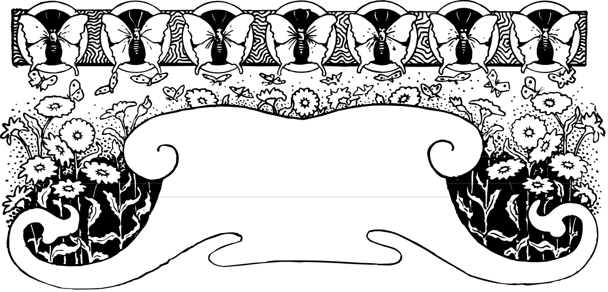 a black and white silhouette of a flower and butterfly clip art png transparent Flower and Butterfly Silhouette Clipart - Elegant Black and White Borders