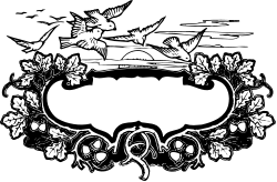 Birds Flying Over a Flower - Black and White Clipart