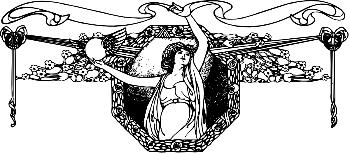 a black and white drawing of a woman holding a sword clip art png transparent Black and White Clipart of a Woman Holding a Sword with Elegant Borders