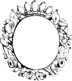 Black and White Circular Clipart with Various Objects