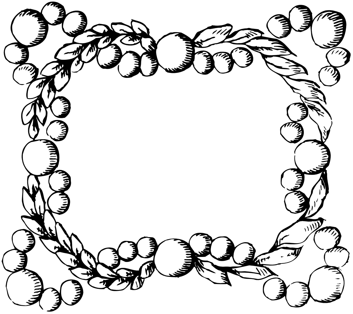 Wreath of Leaves and Flowers Clipart - Elegant Decorative Borders