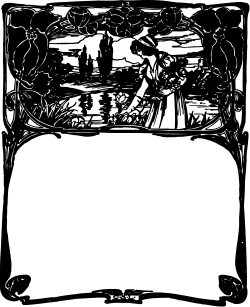 Elegant Black and White Drawing of a Woman in a Garden Clipart