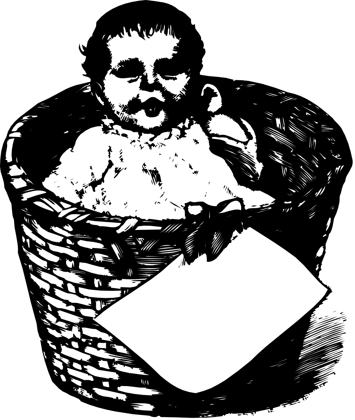 a black and white drawing of a man in a basket clip art png transparent Black and White Man in Basket Clipart - Unique Borders Design