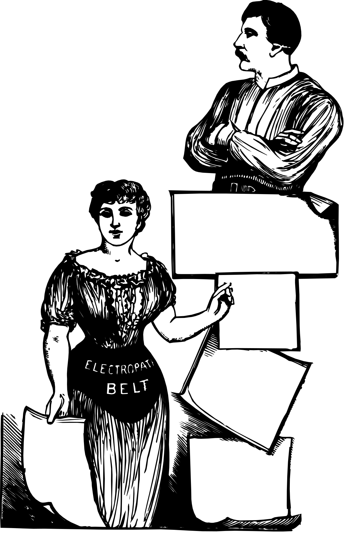 Eye-Catching Clipart of a Woman Holding an 'E-E-E' Sign - Vibrant Borders